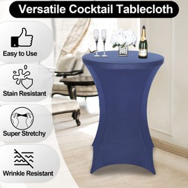 FestiCorp Spandex Table Cover, Cocktail Fitted Tablecloths, Round Highboy Stretch Table Covers Cloths for Party, DJ, Wedding, Birthday, Banquet, Navy Blue, 30"-32" Diameter x 40"-43" Height