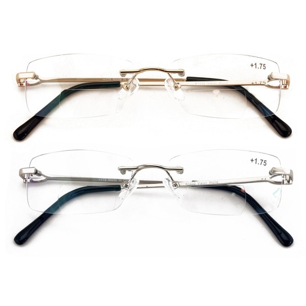 V.W.E. 2 Pairs Metal Slim Low Profile Modern Rimless Clear