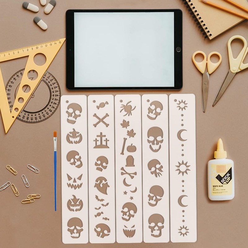 FINGERINSPIRE 2PCS Horror Elements Stencils for Painting with Brush 30x30cm