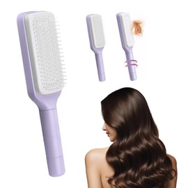 Self Cleaning Hair Brush for Women,Retractable Hairbrush Easy Clean,Anti Static Massage Brush,Rotary Telescopic Structure(Roland Purple)