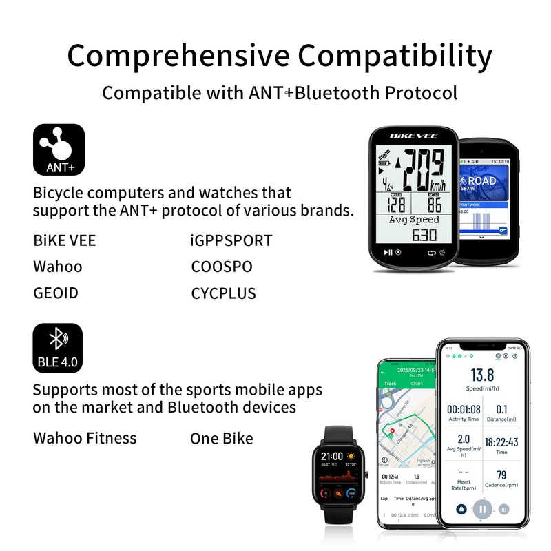 Bikevee Wireless Bike Computer GPS Bundle, Speedometer & Odometer, Cadence