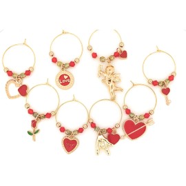 Valentine's Day Wine Charms, Valentine's Day Gifts, Heart Wine Charms, Unique Valentine's Day Party Favors, Valentine's Day Glass Tag Identifier - 8 wine charms