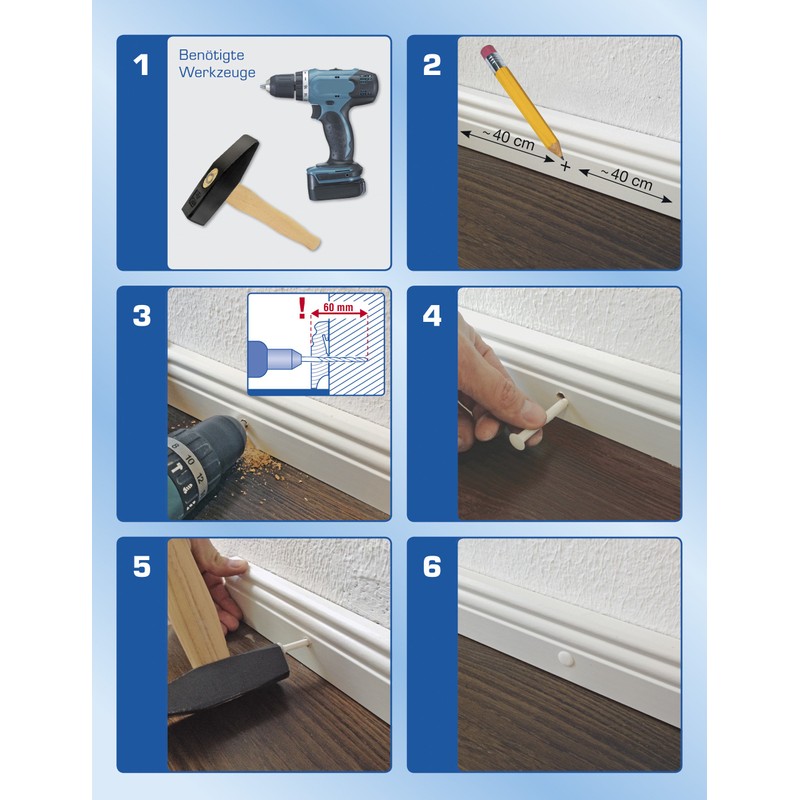 KGM Screw Set for Installing Skirting Boards, white