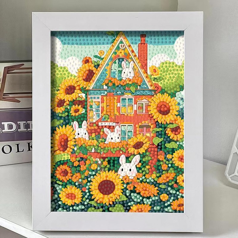 PERFECTSIGHT Cute Sunflower 5D Diamond Art Kits with Wooden Frame,