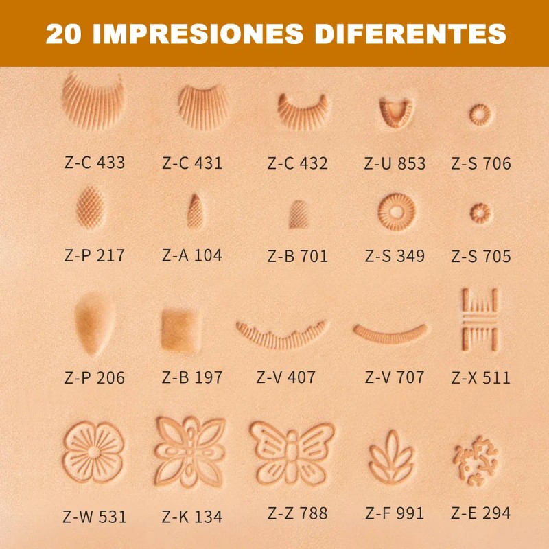 Juego De 20 Troqueles Para Grabado Artesanal En Cuero