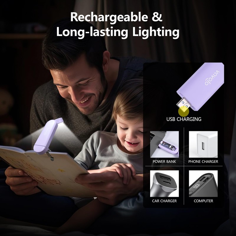 VAVOFO USB Rechargeable Book Light, Blue Light Blocking, Amber Clip