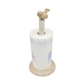 Bird Design Shabby Whitewashed Wood Paper Towel Holder Stand Up Paper Towel Holder, Easy One-Handed Tear Kitchen Paper Towel Dispenser with Weighted Base for Standard Paper Towel Rolls
