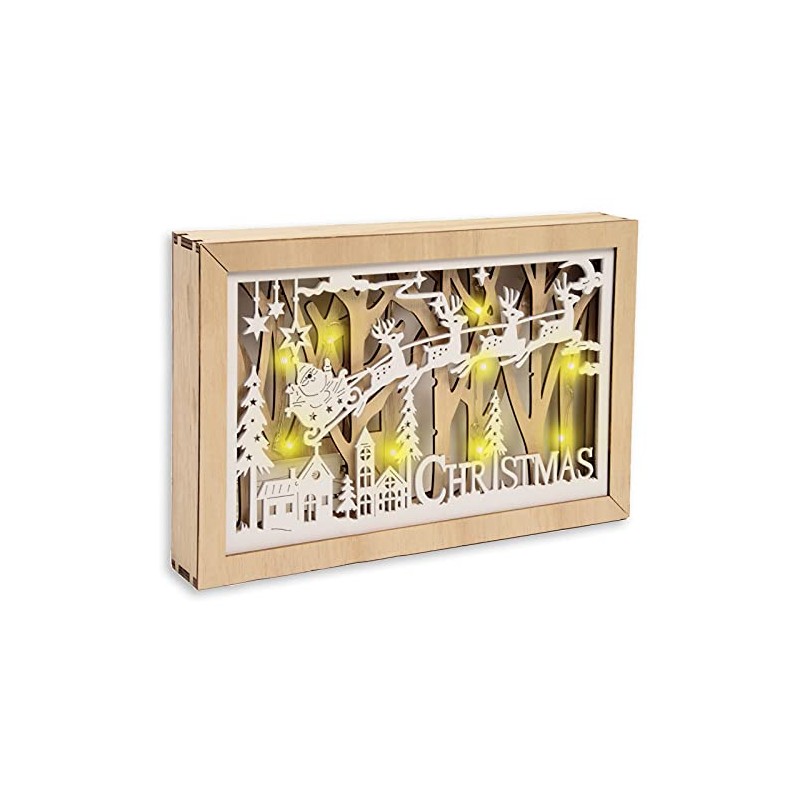 Giftmaker Pre-Lit LED Light Wooden Christmas Scene Santa Sleigh Village