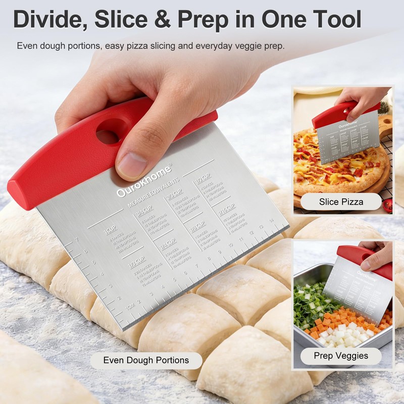 Ourokhome 2 Pack Bench Scraper Dough Cutter, Stainless Steel Dough
