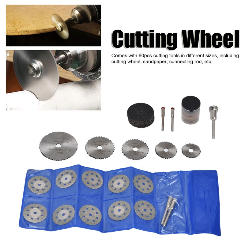 60Pcs Cutting Wheel Mini Wood Cutter Disc Saw Blade Tool