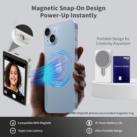Magnetic Vlog Selfie Monitor Screen for Phone Vlog Selfie Monitor Screen Magnetic Mount for MagSafe Rear Camera for Selfie Vlog Live Stream Video Recording Wireless Connection (White)