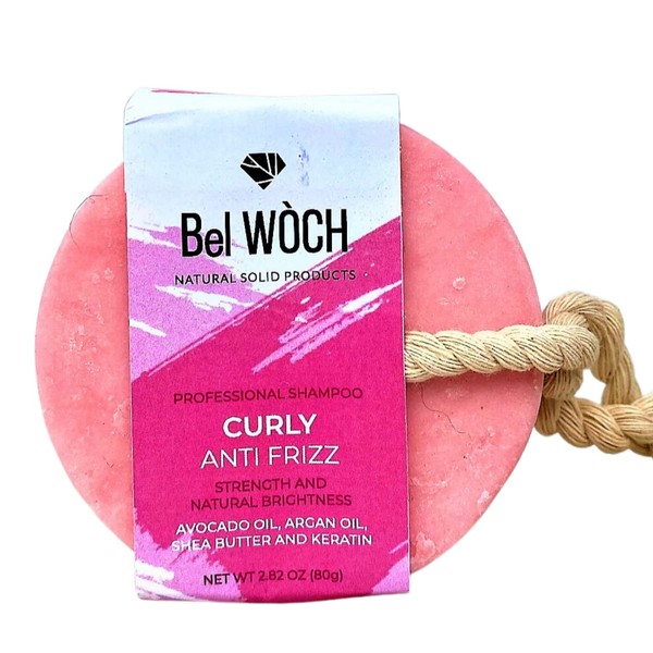 BEL WOCH Shampoo solido orgánico en barra 100% natural Rizado - Anti Frizz, para cabello rizado, nutre, promueve el crecimiento y da brillo natural libre de parabenos, pfalatos y sulfatos…