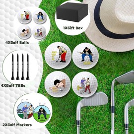 Funny Golf Ball Gift Set, Including 4 Balls, 4 Tees & 2 Markers, Golf Accessories for Men, Perfect Gifts for Golf Lovers, Christmas Gift