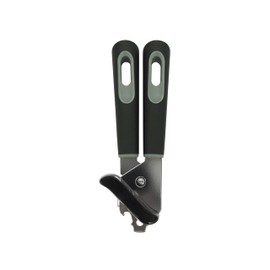 Fackelmann Pro Dosenöffner, multifunktionaler Dosenöffner mit Flaschenöffner, Edelstahl-Funktionskopf, Soft-Touch-Griff, 21,5 x 5 x 4,5 cm, Schwarz und Grau