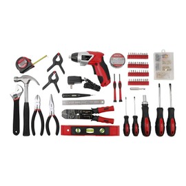 Apollo Tools 161 Piece Complete Household Tool Set with 3.6 Volt Lithium-Ion Cordless Screwdriver and Most Needed Hand Tools Selection for Boats, Vehicle and Garage - Red - DT0739