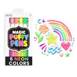 Ooly Magic Puffy Pens Set of 6 Neon Colors for 3D Art Creations and Projects