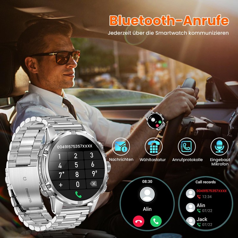 Rogbid Men's Smartwatch with Phone Function Metal Strap Steel Gear