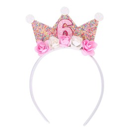 hurifeng Birthday Crown Girls 3-6 Years - Birthday Crown for Girls with Flowers, Glitter and Sequins - Perfect for Children's Birthday Parties and Parties (6 Years)