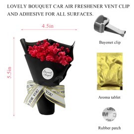 Gasedin Small Bouquet Car Air Freshener, Mini Dried Flower Bouquet Aroma Diffuser Vent Clip Freshener, Car Air Conditioning Outlet Perfume Interior Decoration, Car Accessories (Red)