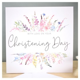 With Love On Your Christening Day Card | Congratulations Greeting Card | Naming Day | Rainbow Wildflower Florals | 148mm Square