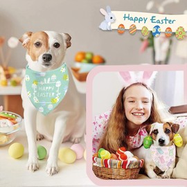 Easter Dog Bandanas Puppy Scarf - Easter Eggs Bunny Peeps Dog Outfits - 2 Pcs Adjustable Triangle Double-Layer Reversible Pet Bandanas for Small Medium Large Dogs