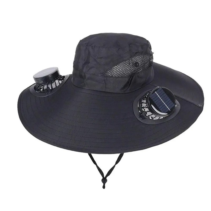 Solar Fan Wide Brim Hat for Outdoor Cooling – Polyester