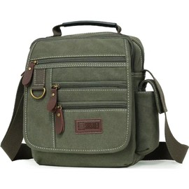 Sunsomen Mens bag Canvas Shoulder Bag Small Messenger Crossbody Work Bag Vintage Multi-function(Army green)