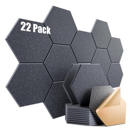 Dailycooper 22 Pack Self-adhesive Acoustic Panels 12" X 10" X 0.4" - Sound Proof Foam Panels with High Density, Hexagonal Design, Flame Resistant, Absorb Noise and Eliminate Echoes(Dark Gray)