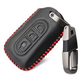 Happyit 4D Leather Car Key Cover Case Key Ring for Nissan Juke Micra Qashqai Juke X-Trail Navara 3 Buttons Remote Control