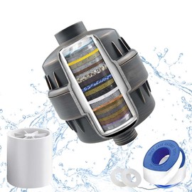 Filtro de cabezal de ducha de 25 etapas para agua dura, filtro de agua de ducha para eliminar cloro y flúor, filtro de ducha de agua dura de alto rendimiento que mejora en las uñas de la piel, cabello