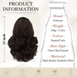 Sofeiyan Ponytail Extension 28 cm Claw Clip in Ponytail Hair Extensions Short Curly Wavy Ponytail Extensions Synthetic Hairpiece for Women Dark Brown