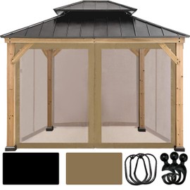 Coastshade Gazebo Canopy Mesh Walls Replacement 10x10 Gazebo Pergola Mosquito Screen Netting for Gazebos with 48Curtain Rings & 48Rail Hooks,Khaki