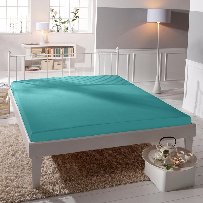 Bassetti Fitted Sheet, 95% Cotton, 5% Elastane, Turquoise, 90 x