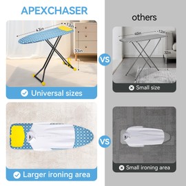 APEXCHASER Ironing Board with Iron Rest, Compact and Space Saver Iron Board, Extra Thick Cover, Height Adjustable, Wall Mount & Closet Hanger 13x43 Yellow