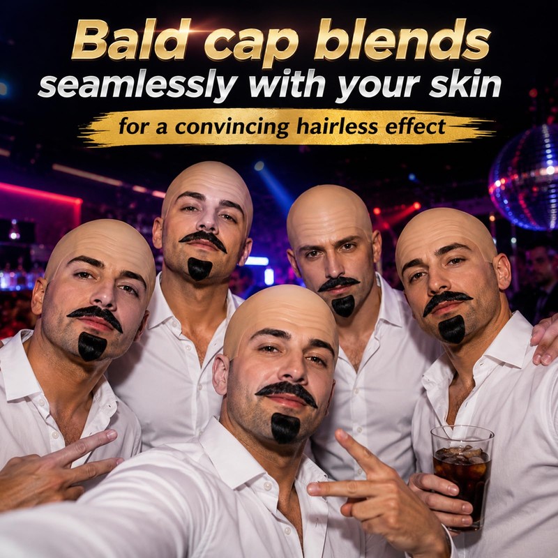 24 Pcs Bald Cap with Mustache Bald Wig Cap Halloween