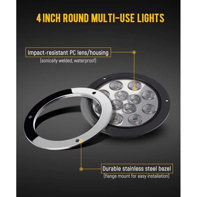 Partsam 2PCS 12 LED White 4" Round Backup Reverse Lights