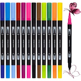 Colouring Pens for Adults Pack of 12 - Fineliners Dual Tip Brush Pens for Lettering, Drawing, Journaling, Colouring & Painting - Felt Tip Pens for Adults Drawing & Art Projects - Best Gift for Kids