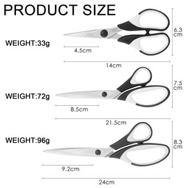 NICEIN Set of 3 Stainless Steel Scissors, Super Sharp Household Scissors, Comfortable Handle, Craft Scissors, Left-Handed Scissors, Suitable for Left and Right Hand, for Home, Office, DIY