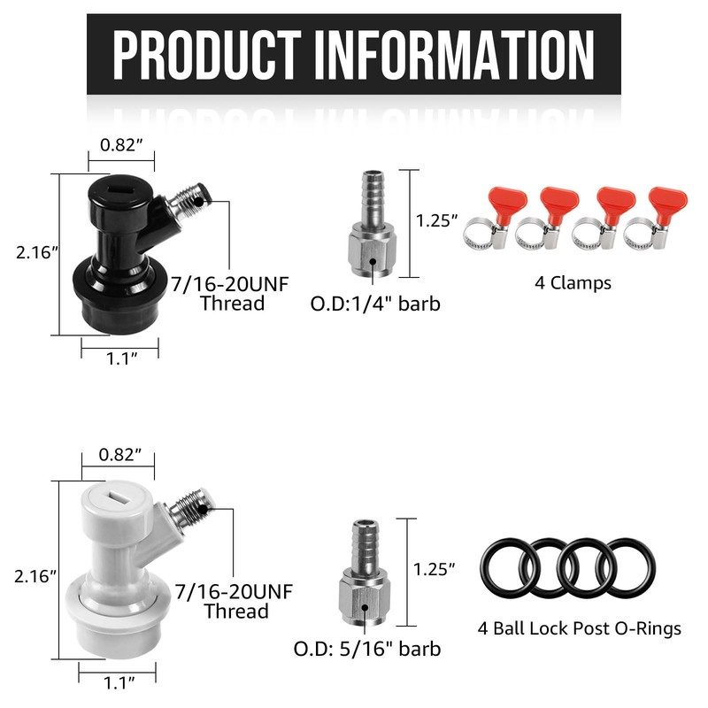 2 Pairs Ball Lock Keg Quick Disconnect, 5/16” & 1/4”