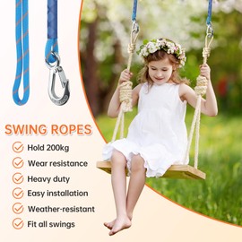 Pack of 2 Swing Tree Attachment Rope, 0.6 m Hammock Attachment Suspension Rope for Swing Hammock Yoga with Safety Buckle Rope Hammock Swing Attachment (Blue)