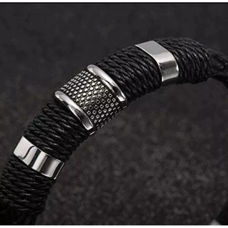 Dtup Pulsera Para Hombre Piel Cuero Genuino Broche Magnético