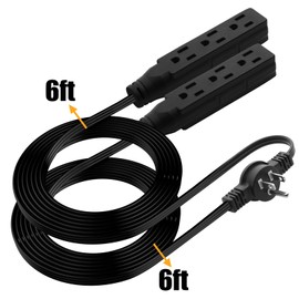 Makevivi Twin Extension-Cord Power Strip - 12 ft - Flat Plug Extension Cord - 3 Prong Split Extension Cord with 6 Outlets - Double Extension Cord for Behind Bed, Couch, Nightstands, Vanity, Furniture