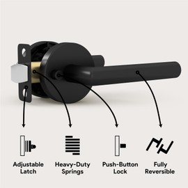 Mega Handles - RAEGEN Privacy I Lever Door Handle Set for Hallway, Closet and Bathroom I Reversible Heavy Duty I Fits All Standard Door Sizes I Screws Included - Black Matte (1 Pack)