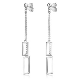 Materia #SO-292 Women's Earrings Long Hanging Silver 925 Stud Earrings Geometric Rhodium-Plated 10 x 69 mm, Metal