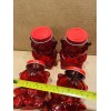 Greenbrier Valentines Day 2 Glass Bear Shaped Jars w/Lids Red