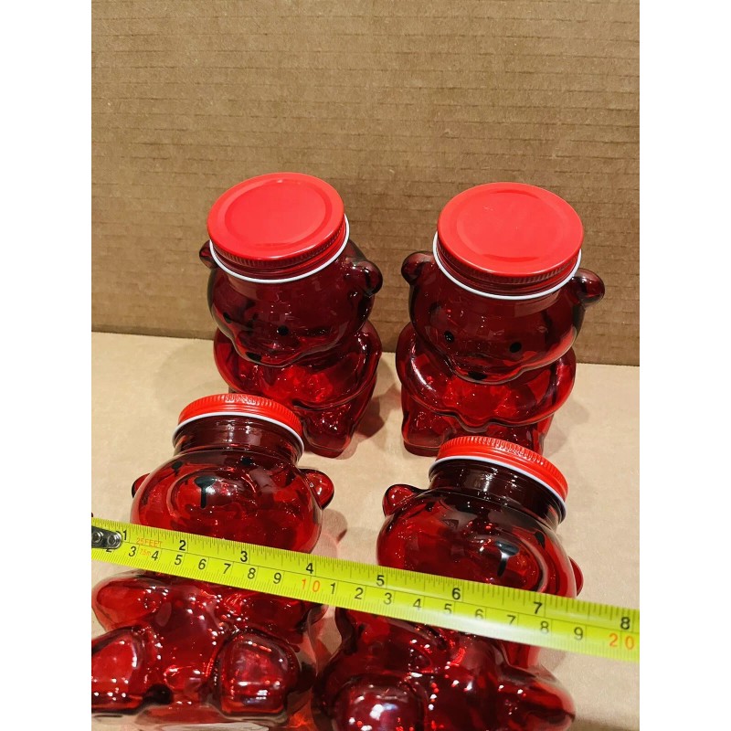 Greenbrier Valentines Day 2 Glass Bear Shaped Jars w/Lids Red