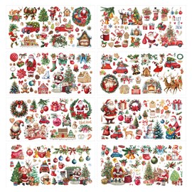Christmas Rub on Transfer for Crafts - 8 Sheets Vintage Christmas Transfer Stickers for Wood Furniture, Cute Snowman Gingerbread Man Elk Rub on Transfers Decals DIY Farm Furniture Journals Decoration