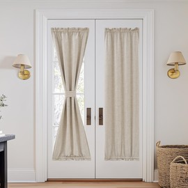 NICETOWN 100% Blackout Door Curtain for French Front Door, Privacy Linen Thermal Insulated 80 inches Long Window Treament Covering for Bedroom Closet, Sidelight Curtains, 1 Panel, Cream, 25" W