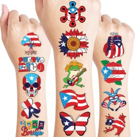 96 PCS Puerto Rico PR Puerto Rican Flag Pre-Cut Temporary Tattoos for Kids | Super Cute Themed Birthday Party Favors, Supplies, Decorations, Fake Tattoo Stickers, School Rewards Gifts & Boys & Girls