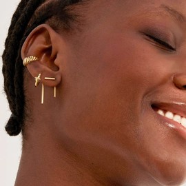 MYEARS Women's 14K Gold Filled Wrap Hoop Earring, 3.8-3.9mm, 6mm Twisted Band, Non-Pierced, Hypoallergenic, Boho Chic